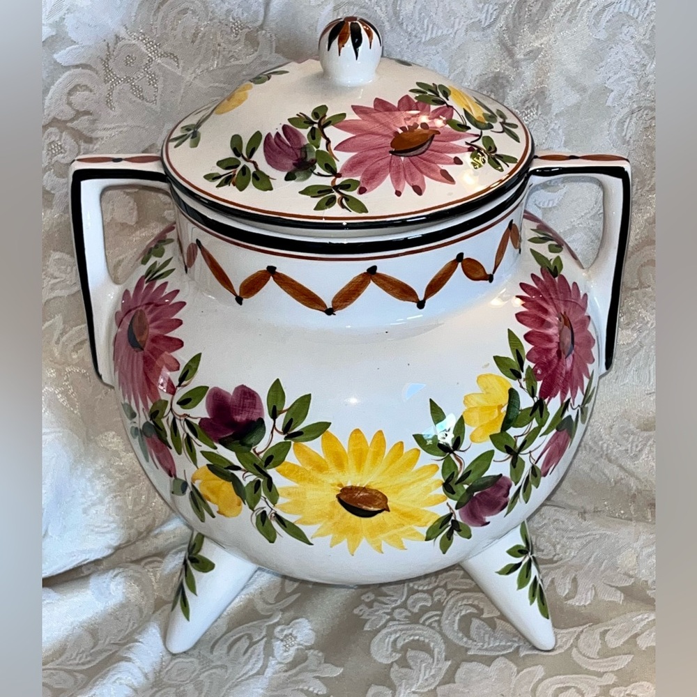 Vintage S.A. Leart Co Portugal Sunflower Tureen #1629 | Hand-Painted Pot/Planter
